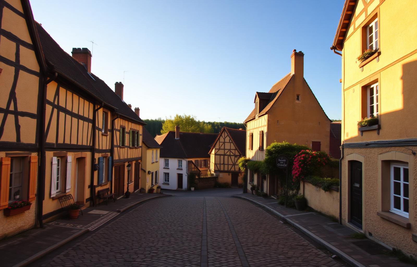 Village briard typique avec maisons à colombages en Seine-et-Marne